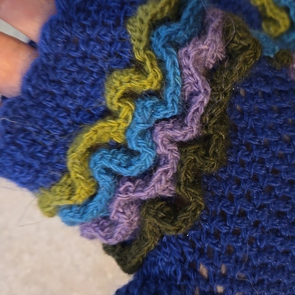NWT The 5 Senses Unique Hand-Knit Blue Multi-Colored Fingerless Gloves - Picture 6 of 6